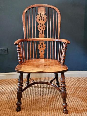 Antique Yew Wood High Back Windsor Chair at Sturmans Antiques furniture for sale