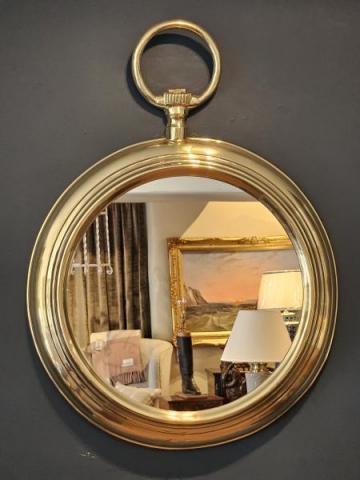 Antique Victorian Brass Pocket Watch Mirror at Sturmans Antiques Mirror for sale