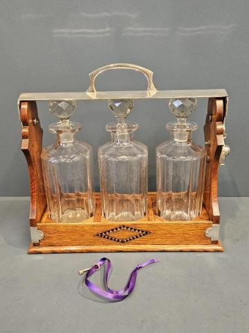 Antique Victorian Oak 3 Bottle Tantalus at Sturmans Antiques Tantalus for sale