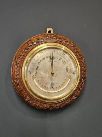 Antique Negretti & Zambra 14" Oak Leaf Border Barometer at Sturmans Antiques Barometer for sale
