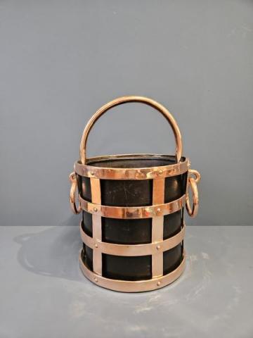 Antique Arts & Crafts Coal Bucket in Copper Cradle at Sturmans Antiques furniture for sale