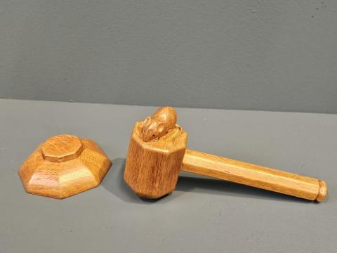 Antique Mouseman of Kilburn Gavel and Block at Sturmans Antiques mouseman for sale