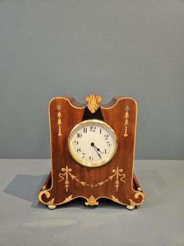 Antique Edwardian Inlaid Mahogany Mantel Clock at Sturmans Antiques clock for sale
