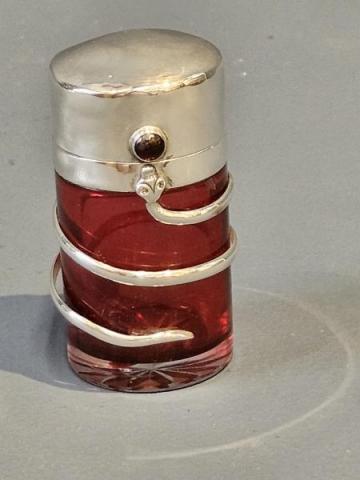 Antique Silver and Cranberry Glass Serpent Scent Bottle at Sturmans Antiques scent bottle for sale