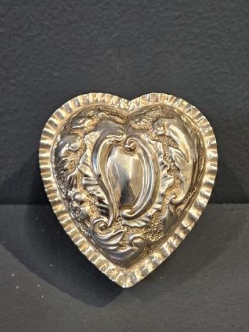 Antique Victorian Heart shaped silver lidded box at Sturmans Antiques silver for sale 