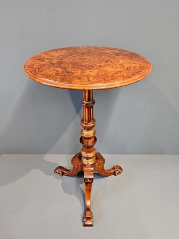 Antique Victorian Burr Walnut Tripod Table at Sturmans Antiques furniture for sale