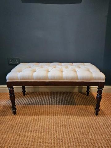 Antique William IV Mahogany Linen Covered Stool at Sturmans Antiques furniture for sale