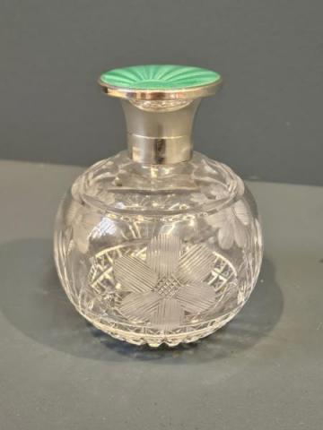 Antique Silver and Enamel Topped Crystal Scent Bottle by Adie Bros of Birmingham at Sturmans Antiques scent bottle for sale