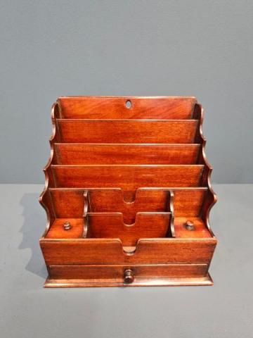 Antique Early Victorian Mahogany Waterfall Stationery Rack at Sturmans Antiques letter rack for sale