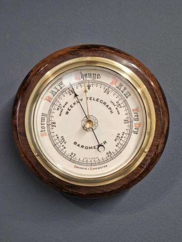 Antique Weekly Telegraph Oak Cased Barometer at Sturmans Antiques barometer for sale