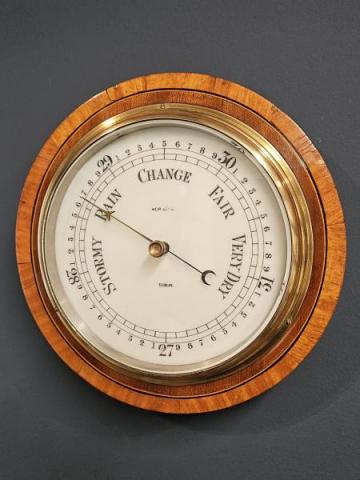 Antique Edwardian Dublin Walnut Cased Aneroid Barometer by Weir & Sons of Dublinat Sturmans Antiques Barometer for sale