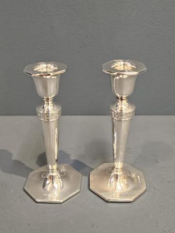 Antique Pair of Silver Candlesticks by Walker & Hall of Sheffield at Sturmans Antiques candlesticks for sale
