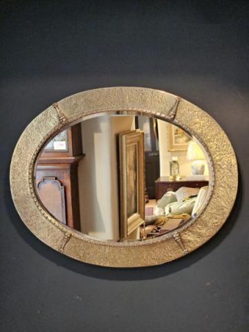 Antique Arts and Crafts Brass Framed Mirror at Sturmans Antiques Mirror for sale