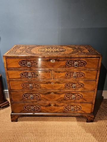 Antiques Inlaid Burr Walnut Secretaire Chest at Sturmans Antiques furniture for sale