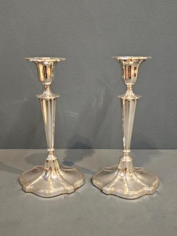 Antique Pair of Silver Candlesticks by Walker & Hall of Sheffield at Sturmans Antiques silver for sale