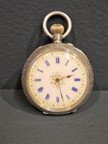 Antique Victorian Silver Fob Watch with Enamel Dial at Sturmans Antiques Silver for sale