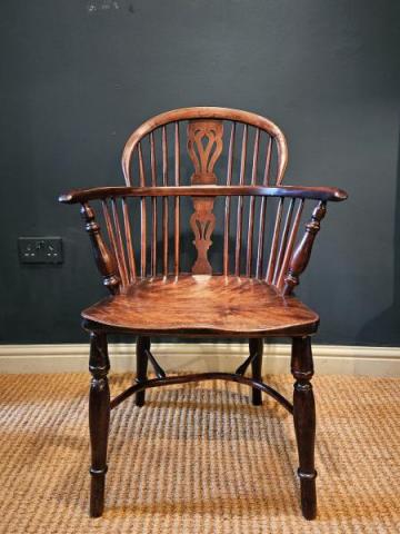 Antique George III Yew Wood Low Back Windsor Chair at Sturmans Antiques furniture for sale