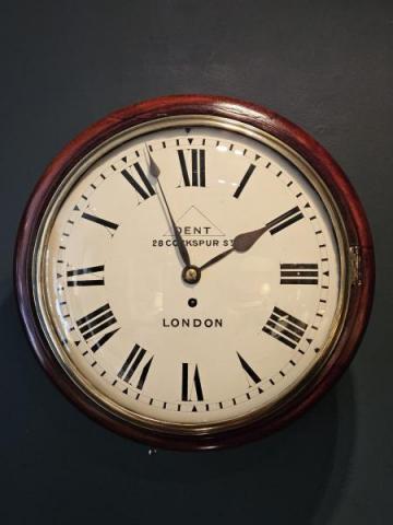 Antique Victorian 12" Convex Dial Fusee Wall Clock by Dent at Sturmans Antiques clocks for sale