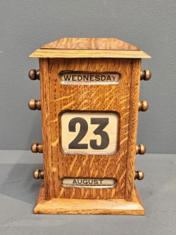 Antique Edwardian Figured Oak Perpetual Desk Calendar at Sturmans Antiques calendars for sale 