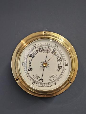Antique Victorian Polished Brass Bulkhead Marine Barometer at Sturmans Antiques barometer for sale