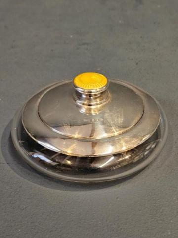 Antique Silver and Yellow Engine Turned Powder Bowl by Henry Perkins & Sons of London at Sturmans Antiques silver for sale
