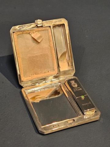 Antique Cast Engine Turned Silver Compact and Lipstick by Joseph Gloster of Birmingham at Sturmans Antiques silver for sale