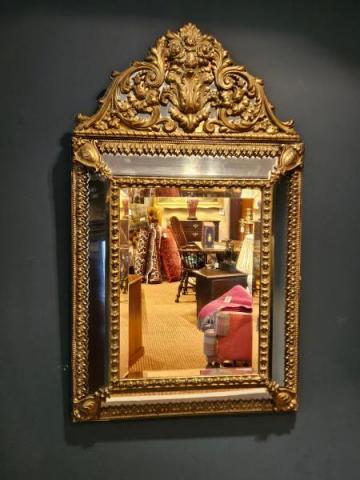 Antique  Victorian Brass Mounted Cushion Frame Mirror at Sturmans Antiques Mirror for sale
