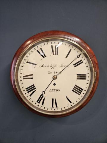 Antique Victorian Mahogany Single Fusee Wall Clock with Hour Strike by Radcliffe Bros, Leeds  at Sturmans Antiques clock for sale