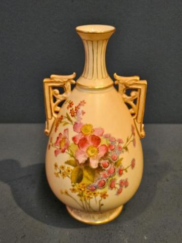 Antique Edwardian Royal Worcester Blush Twin Handle Vase at Sturmans Antiques ceramic for sale