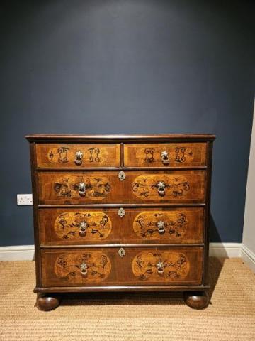 Antique William & Mary Walnut Inlaid Chest of Drawers at Sturmans Antiques furniture for sale