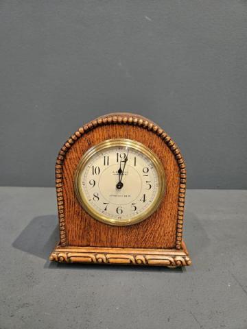 Antique Edwardian Oak Mantel Clock by Sewell of Berkeley Square, London at Sturmans Antiques clock for sale