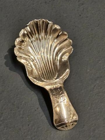Antique George III Silver Caddy Spoon by Taylor & Perry of Birmingham at Sturmans Antiques silver for sale