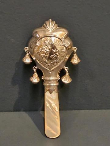 Antique George V Silver Rattle and Soother at Sturmans Antiques silver for sale