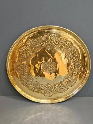 Antique Glasgow School Arts and Crafts Brass Charger at Sturmans Antiques metalware for sale 