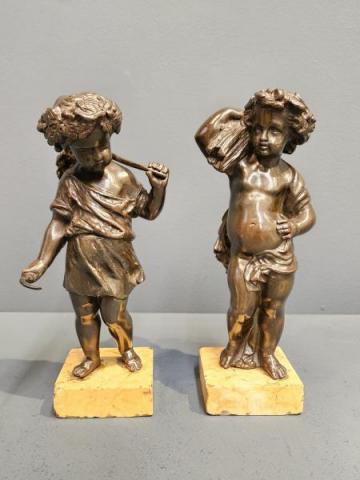 Antique Bronze Cherub Wheat Gatherers at Sturmans Antiques bronze for sale