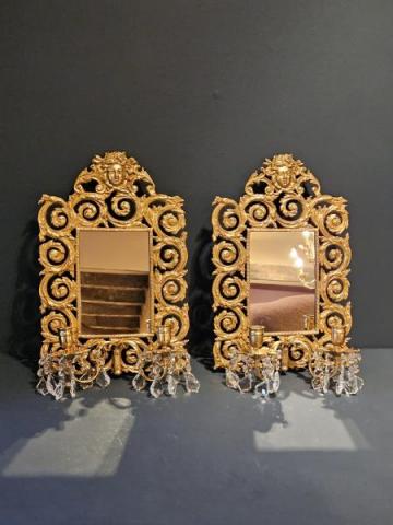 Antique Pair of Gilt Mirror Back Wall Sconces at Sturmans Antiques mirrors for sale