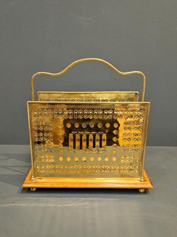 Antique Edwardian Brass Magazine Rack at Sturmans Antiques metalware for sale 