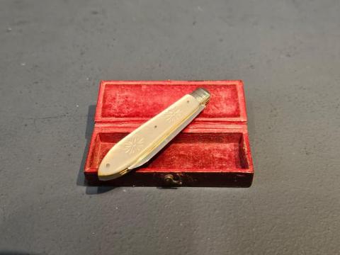 Antique Engine Turned Silver Fruit Knife and Box at Sturmans Antiques silver for sale 