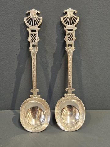 Antique Pair of Superb Victorian Silver Berry Spoons at Sturmans Antiques silver for sale