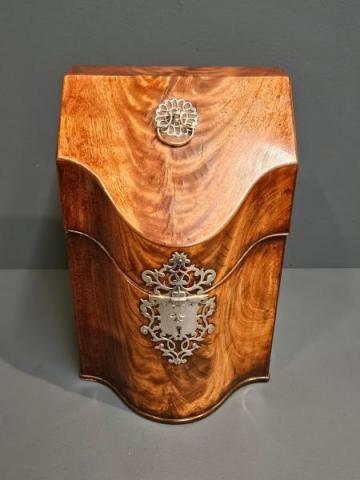 Antique Superb George III Mahogany Knife Box with Solid Silver Fittings at Sturmans Antiques boxes for sale