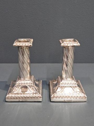 Antique Pair of Silver Candlesticks by Thomas Bradbury & Sons of London at Sturmans Antiques silver for sale