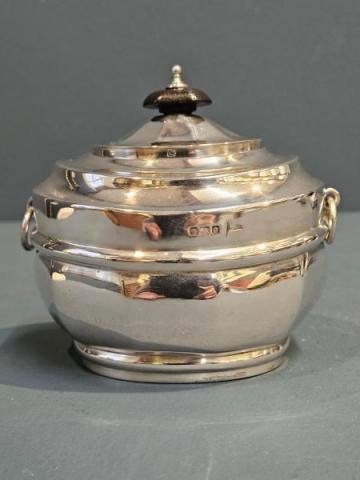 Antique Silver Tea Caddy by Walker & Hall of Sheffield at Sturmans Antiques silver for sale