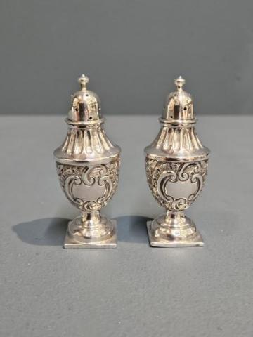 Antique Pair of Silver Peppers by Hayes Brothers at Sturmans Antiques silver for sale