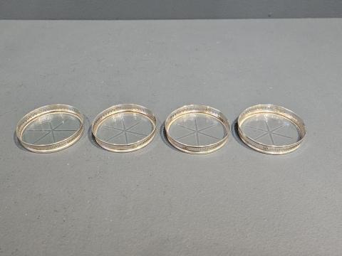 Antique Set of 4 Crystal and Silver Glass Coasters at Sturmans Antiques glassware for sale
