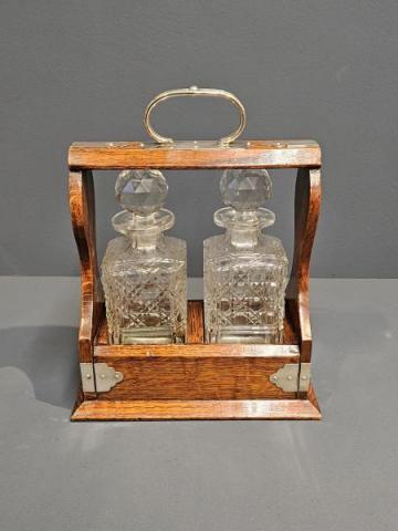 Antique Victorian Oak Two Bottle Tantalus at Sturmans Antiques tantalus for sale