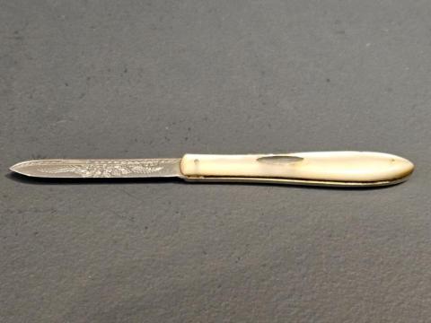 Antique Engraved Silver and Mother of Pearl Pen Knife at Sturmans Antiques silver for sale