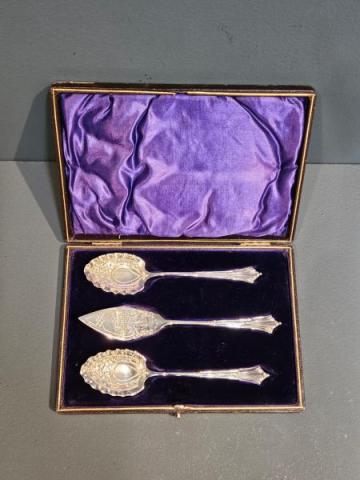 Antique Fine Quality Engraved Silver 3 Piece Jam Serving Set by John Round & Sons of Sheffield at Sturmans Antiques silver for sale