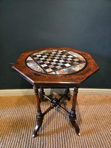 Antique Mid Victorian Walnut Gaming Table with Specimen Marble Top at Sturmans Antiques table for sale