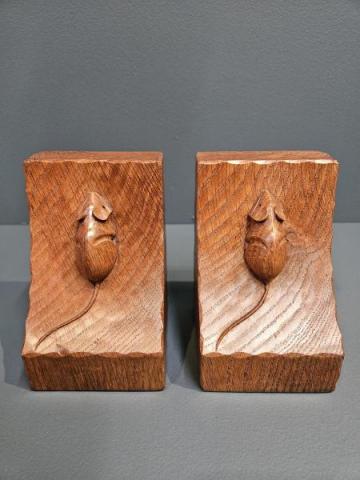 Rare Mouseman Scalloped Edge Book Ends at Sturmans Antiques mouseman for sale