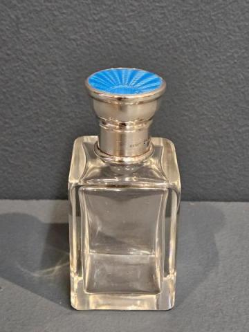 Antique Edwardian Silver and Engine Turned Enamel Cut Crystal Scent Bottle by David Moss & Co of Birmingham at Sturmans Antiques scent bottle for sale